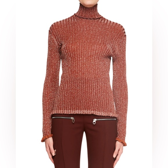 Chloe - Lurex Rib Turtleneck Knit Sweater Top in Metallic Red XS - Picture 4 of 6